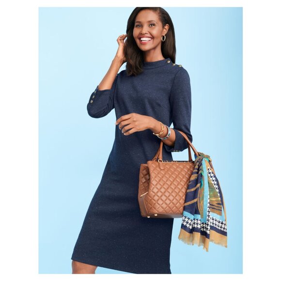 TALBOTS Nwot Heathered Shift Dress L Blue Fleck Navy Blue Retro Style 60's - Picture 3 of 13